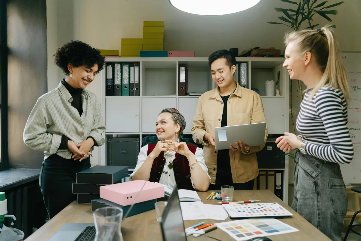 Coworkers collaborating in an office
