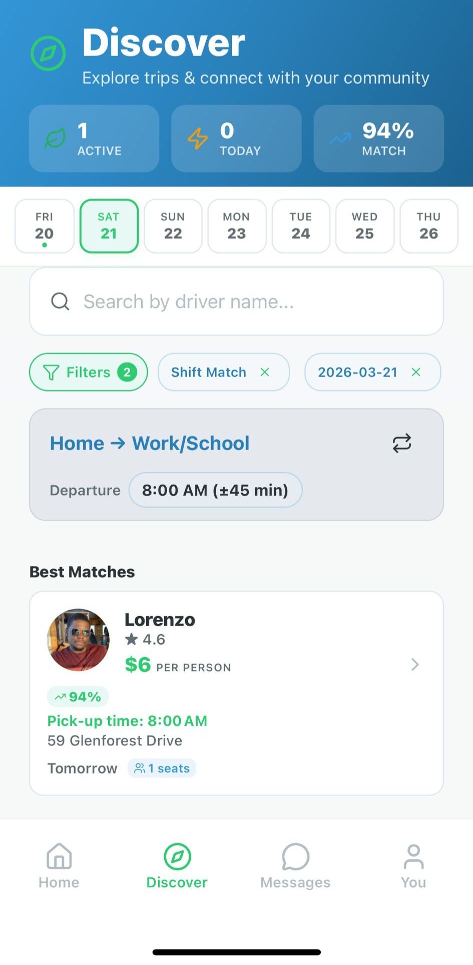 Verdaride Discover Interface - trip
